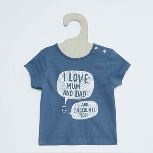 Blue graphic tee “love mum and dad and chocolate too” | size 2